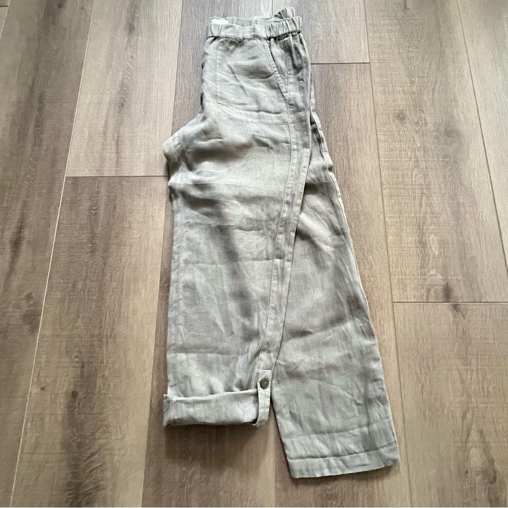 Pure Jill Dyed Linen Pull On Roll Tab Pants M Olive Elastic Waist 35x29 Flaw - Picture 8 of 14